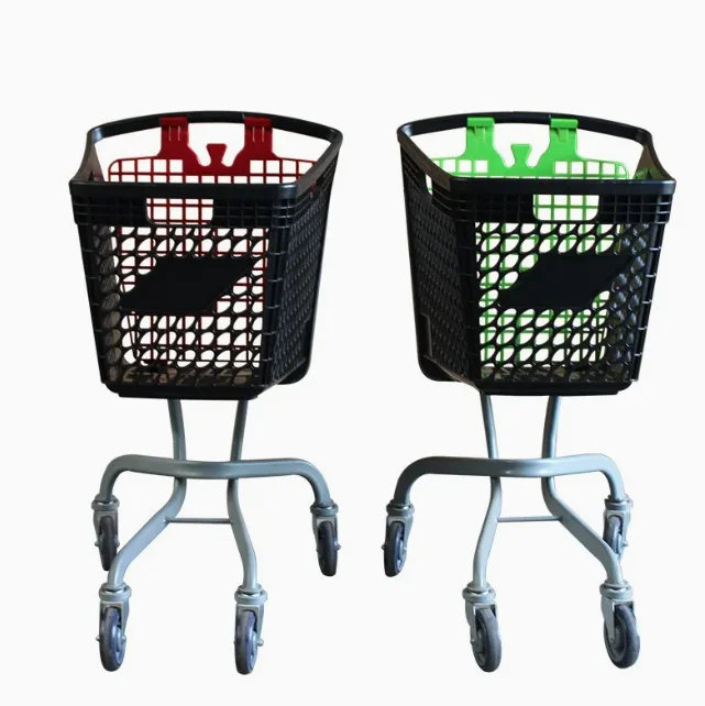 Shopping Trolley Cart with Mesh Folding Feature Plastic Supermarket Shopping Basket for Store Use
