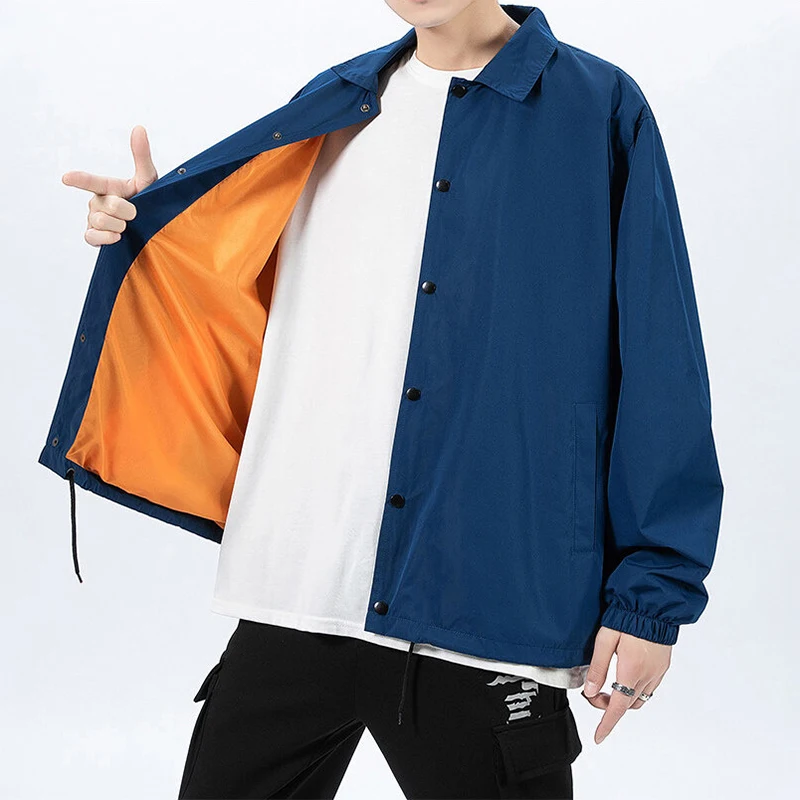 Practical Waterproof Lapel Collar Windbreaker Elastic Hem Men's Custom Jacket Manufacturer_voghion.com