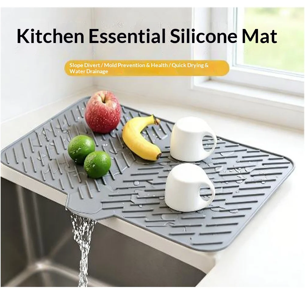 Cross-border Slope Silicone Drainage Mat Sink Countertop Tableware Heat-Resistant Insulation Diversion Biodegradable Kitchen