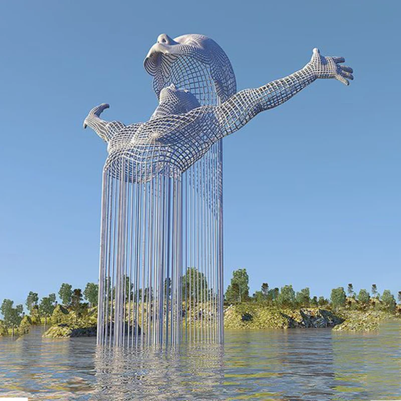 Outdoor Decor Large Abstract Woman Braided Stainless Steel Garden Sculpture Fountain for Sale