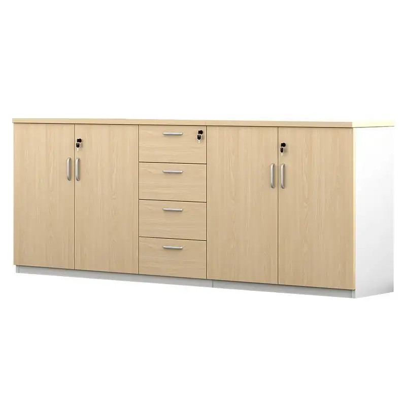 Modular Lockable Wood File Storage Cabinet - 4 Doors & Drawers