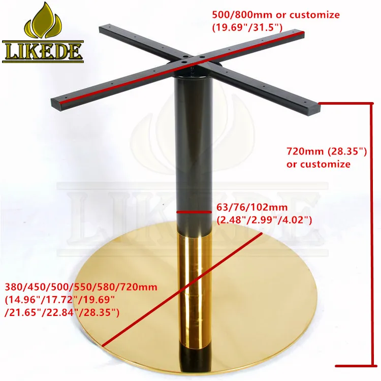 Newest high quality mirror gold black big round heavy duty stainless steel table leg