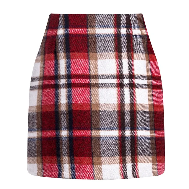 Hot selling women's high-waisted plaid skirt tight pencil wool mini skirt