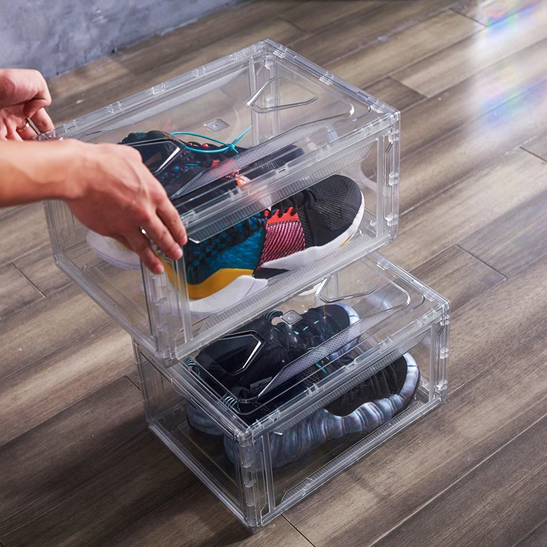 Cajas de Almacenamiento de Zapatos Apilables de Plástico Transparente al  por Mayor, Tipo Cajón Acrílico con Frente Abatible, Caja de Zapatos  Magnética