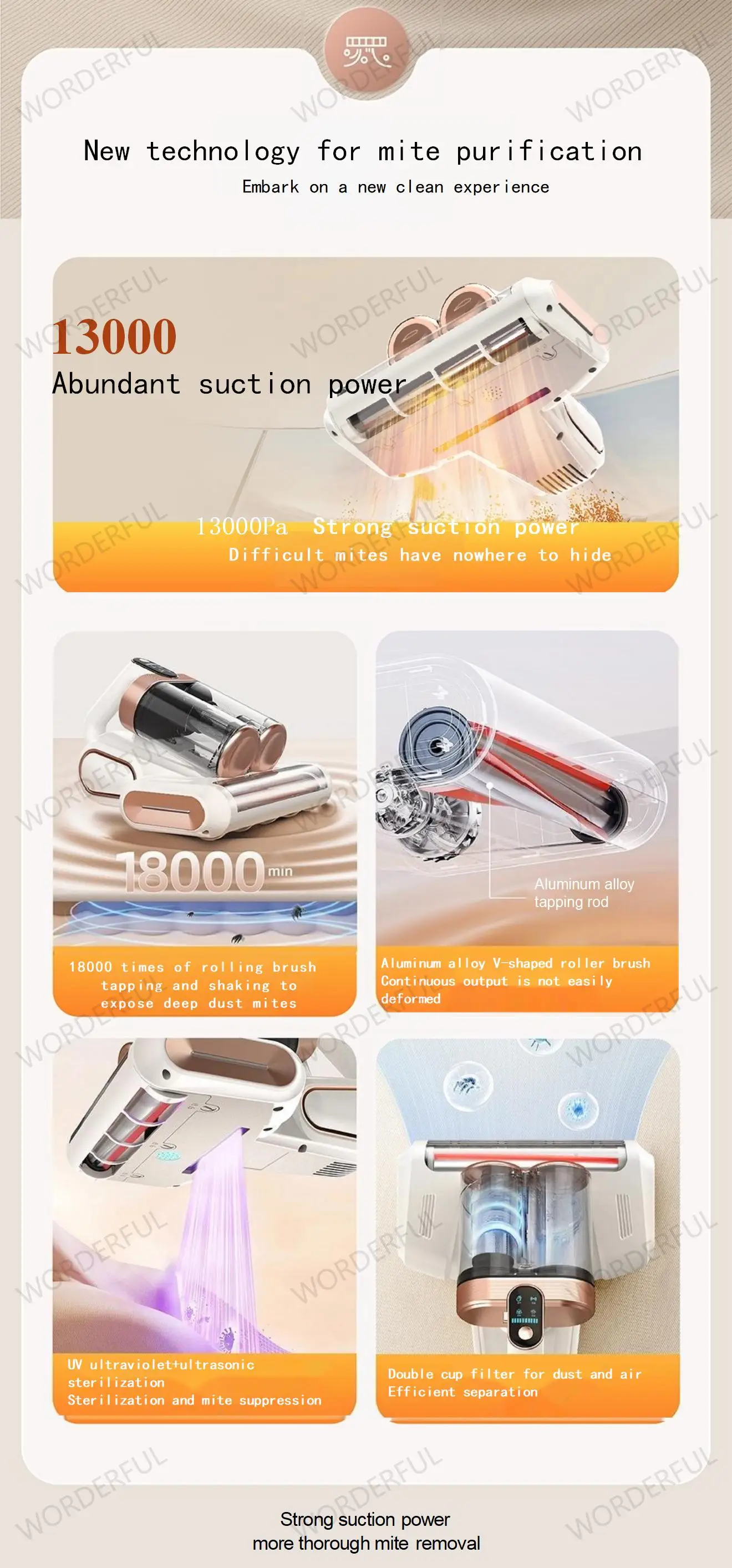 LP-018 Electric Double Cup Roller Brush - Ultrasonic Mite Removal