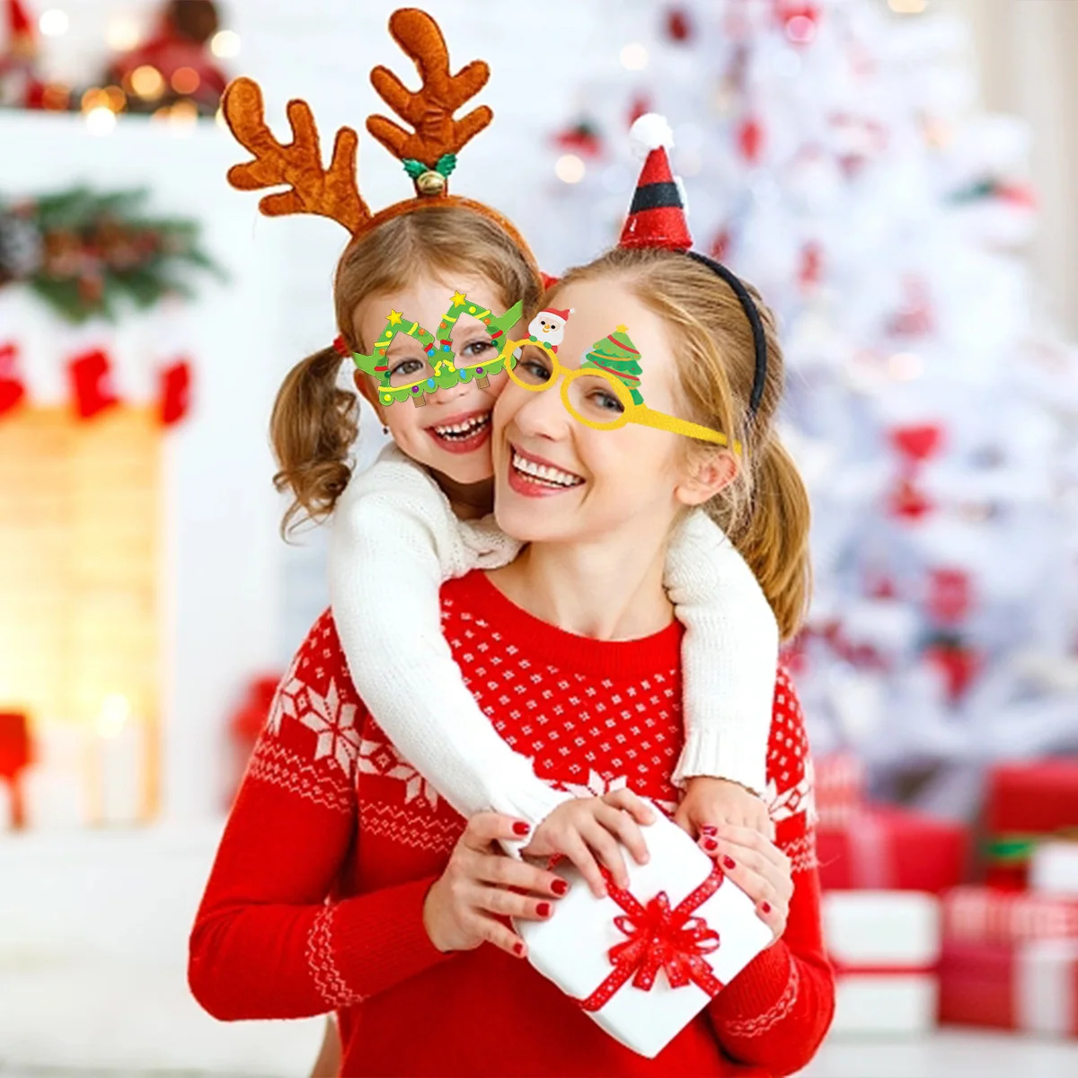 Funny Birthday Santa Reindeer Glitter Party Glasses Christmas