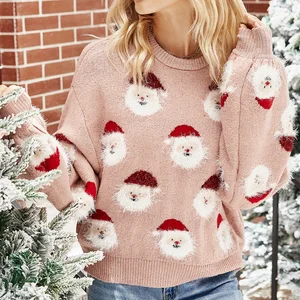 2026 Women's Winter Sweater Long Sleeve Pullover with Stand Collar Jacquard Knitted Xmas Sweater Wholesale for Women