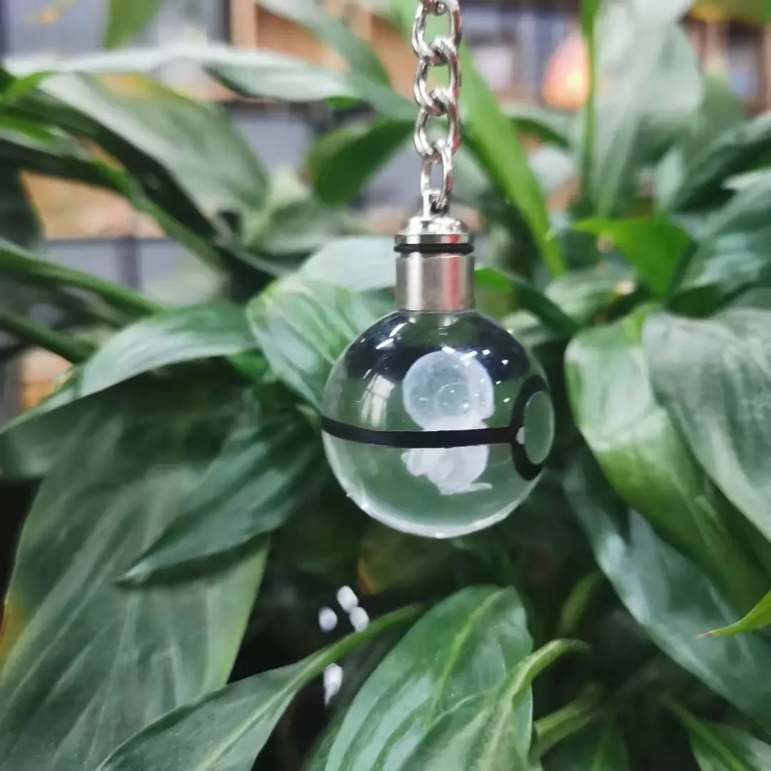 papular 30mm crystal piplup k9 ball keychain with led light for