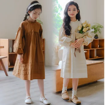 Factory Hot Sale 2024 New Design Girls' Spring Autumn Lantern Sleeves Dress Long Style Elegant Long sleeved Dress for Children