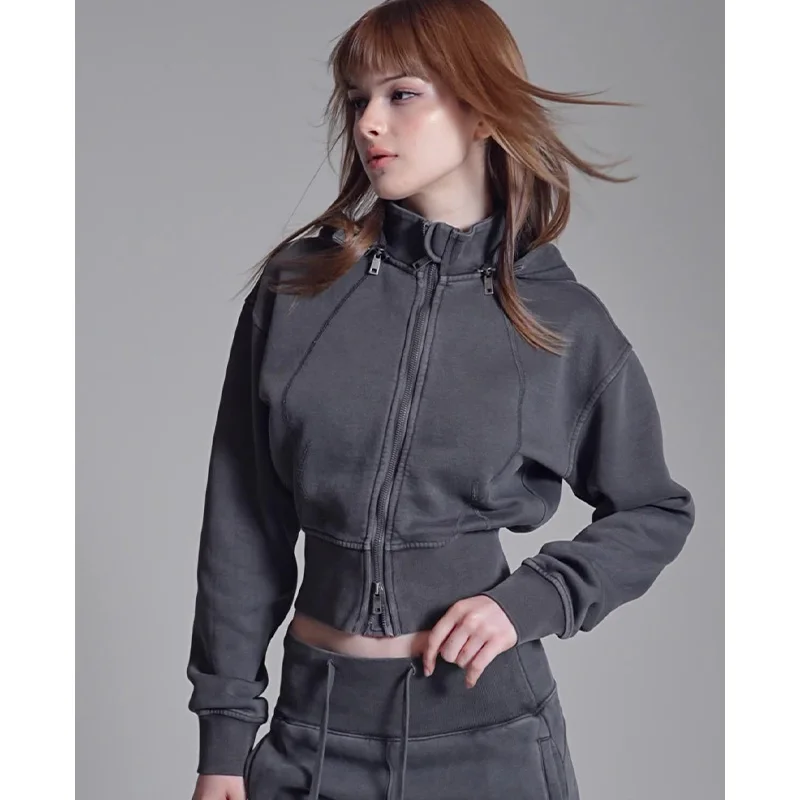 AU Custom 2025 Fall Women's Two-Piece Set Long Sleeve Slim Fit 100% Cotton Zip-up Hoodie with Front Printed Logo Casual Pants