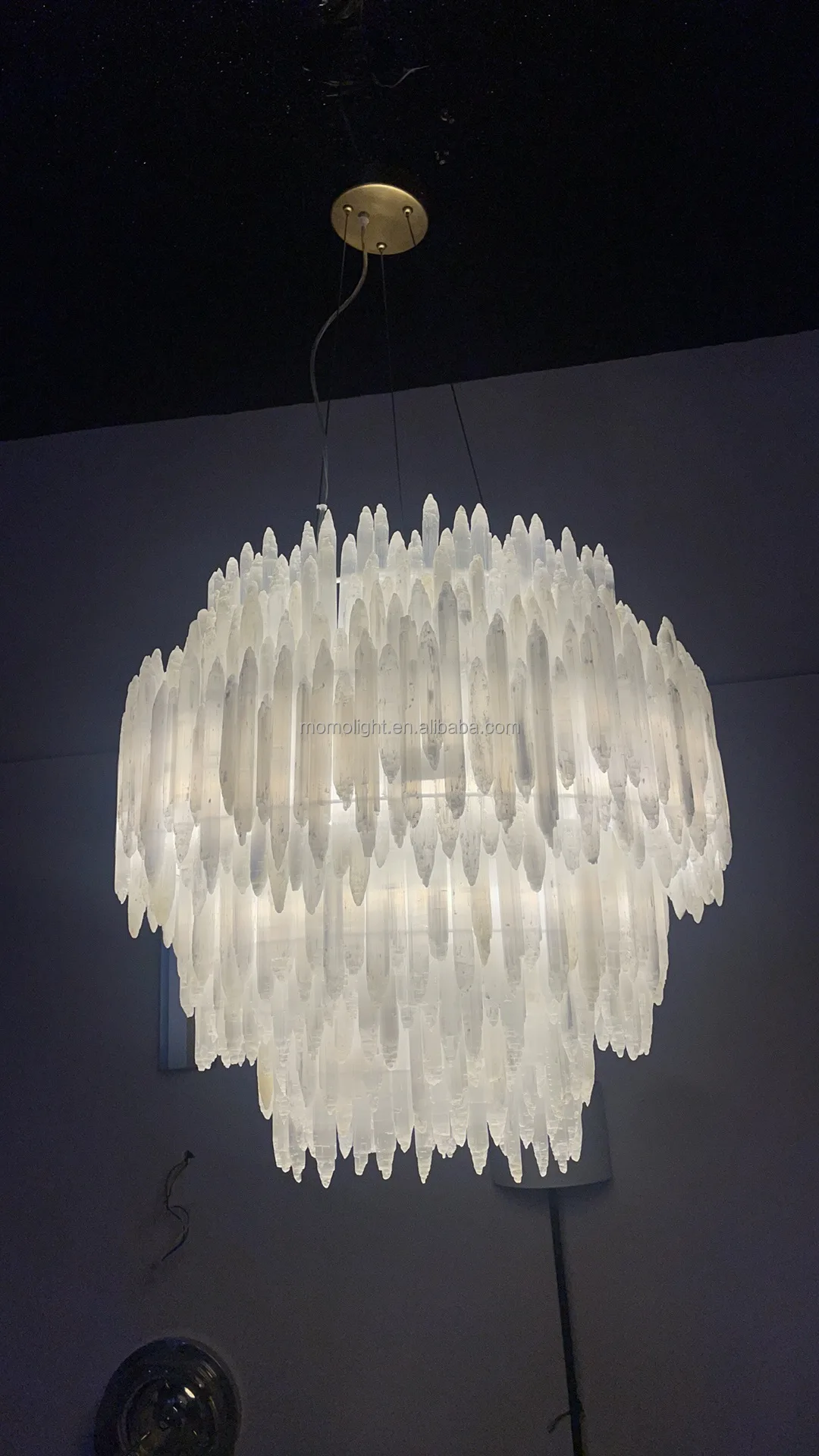 Custom Made 72 Inch Selenite Chandelier with 10-Year Warranty for Dining Room