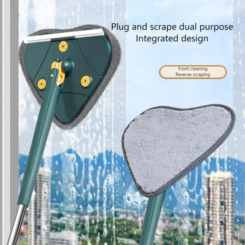New Multifunctional 360° Rotating Cleaning Mop Floor Window Spinning Mop Glass Scraper Telescopic Triangle Microfiber Mop