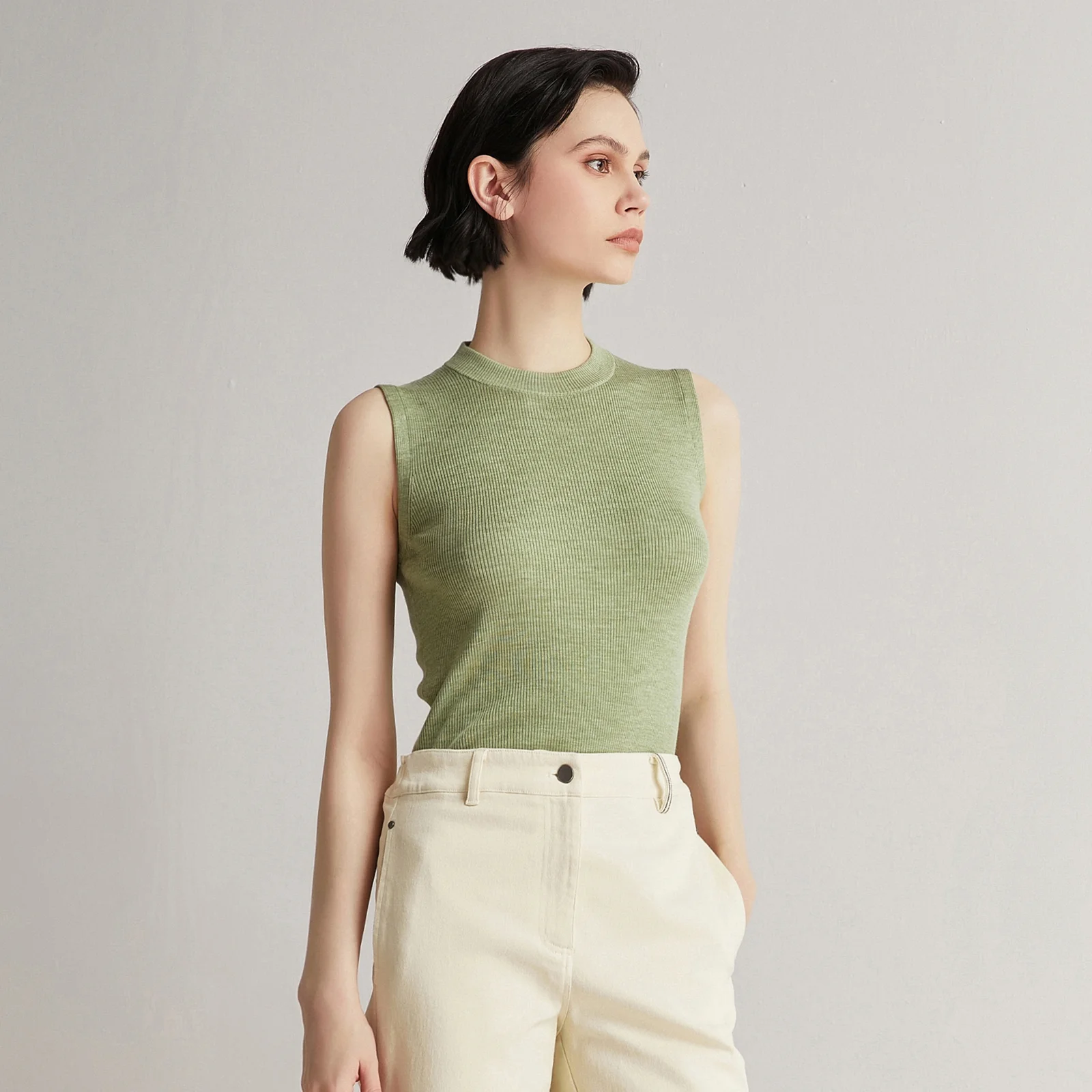 23BC-04 2024 Spring Summer Dropshipping Knitted Ladies High Quality Clothing Silk Merino Wool Sweaters Woolen Vest for Women