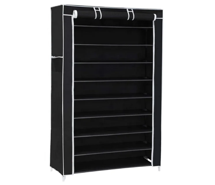 10-Tier Shoe Rack, Shoe Organizer with Dustproof Fabric Cover Non-Woven Shoe Storage Cabinet