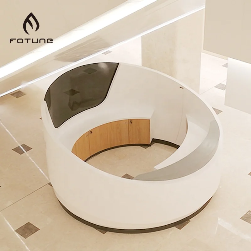 Modern Style Marble Corians Solid Surface Arc-Shaped Reception Desk for Office Workshop Salon Bar Hotel Store Front Counter