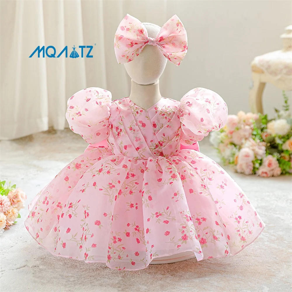 one year old princess dress Mqatz Pink Flower Girl Dress 2025 New Style Infant One-year-old Princess  Dress Children's Birthday Party Sweet Dresses