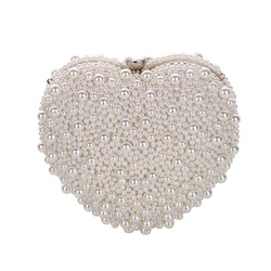 2021 Factory Wholesale custom Double sided beads Love type ivory pearl clutch party woman girl wedding bag bridal Evening bag