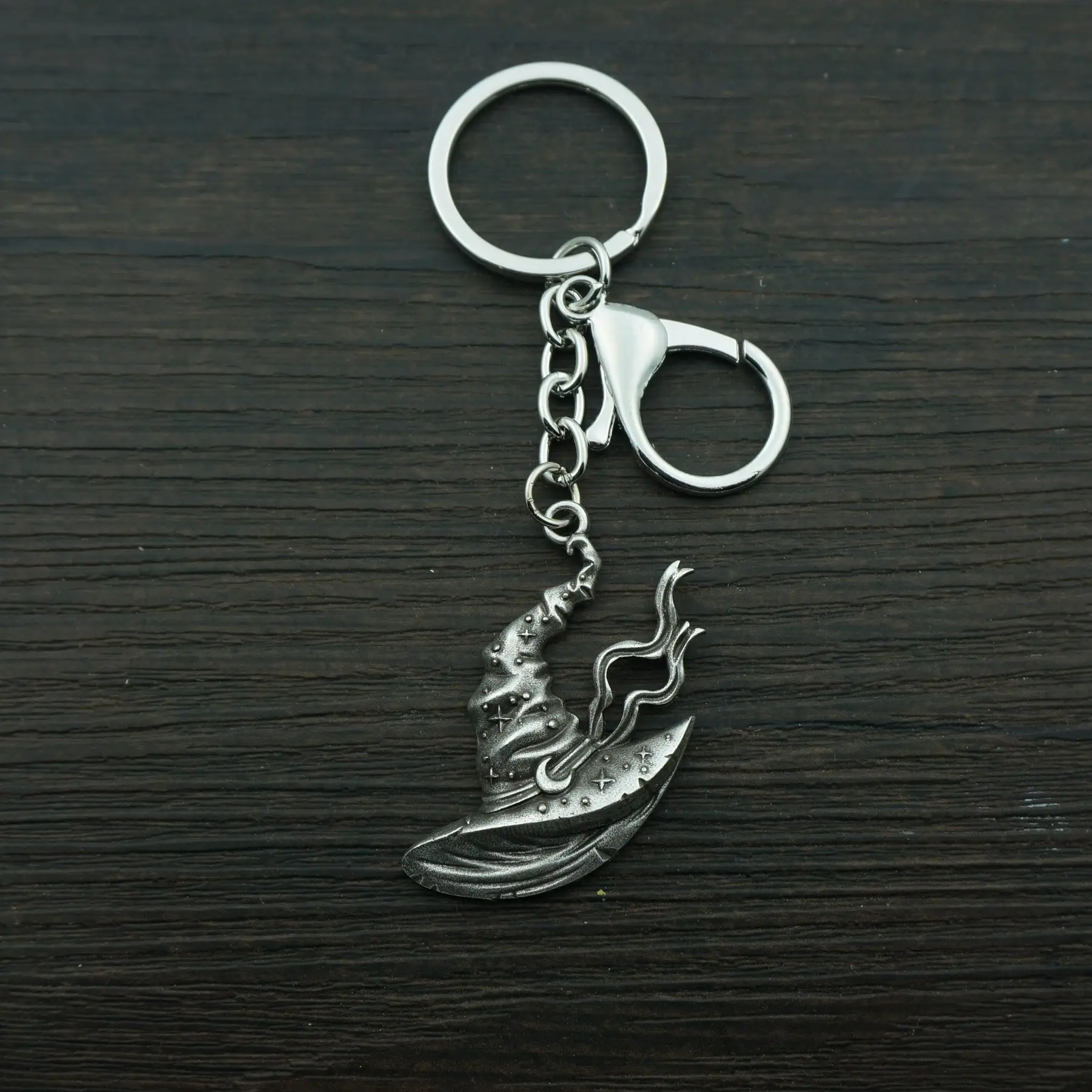 Witch Hat Keyring Silver Charm Jingle Bell