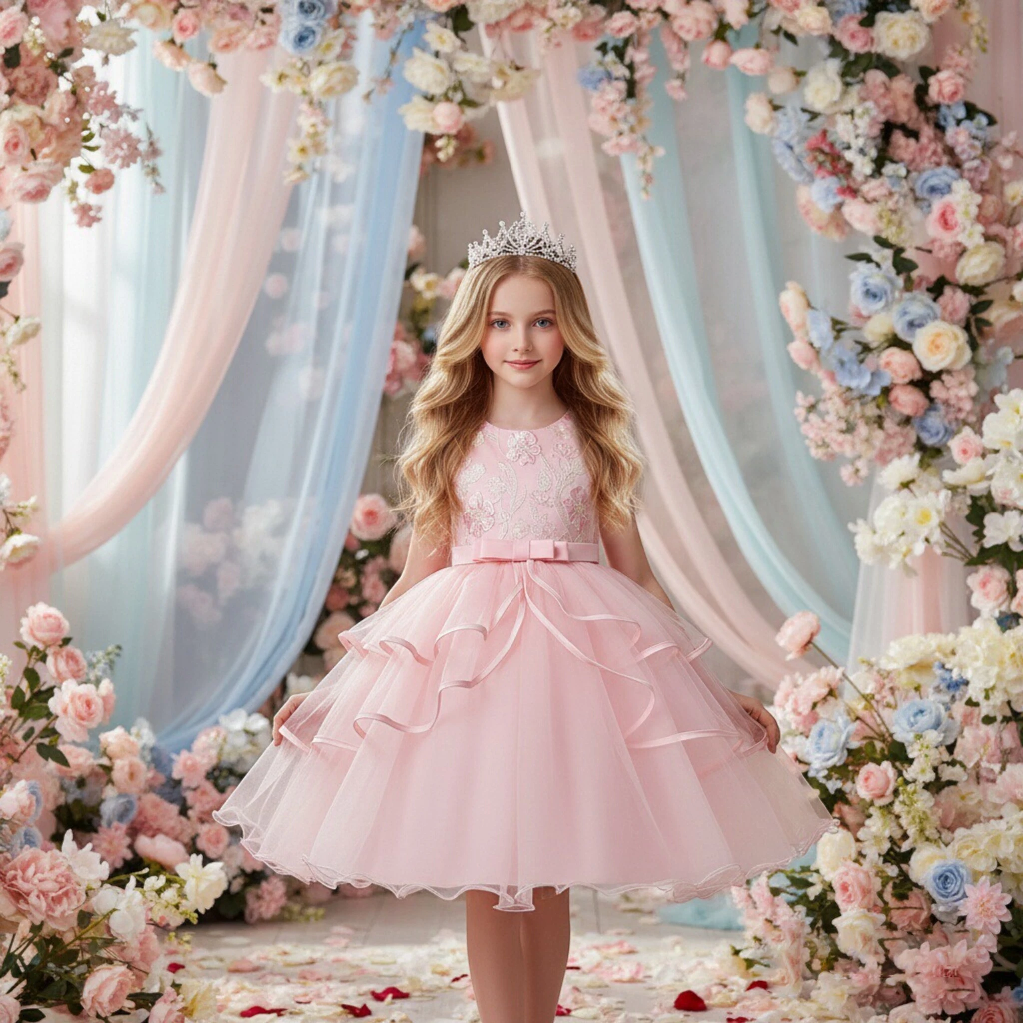 strapless open back dress A Line Pink Floral Long Prom Dresses with High Slit, Long Pink Formal –  morievent main image 0