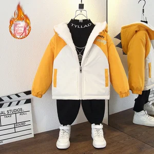 Customized Children's Boys' Casual Hooded Fleece-Lined Zipper Cartoon Pattern Winter Warm Thick Jacket Clothes for Kids