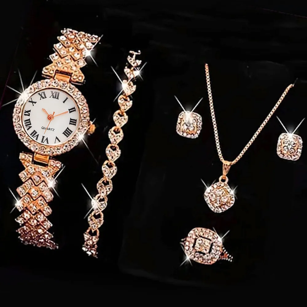 5PCS Set Watch Women Ring Necklace