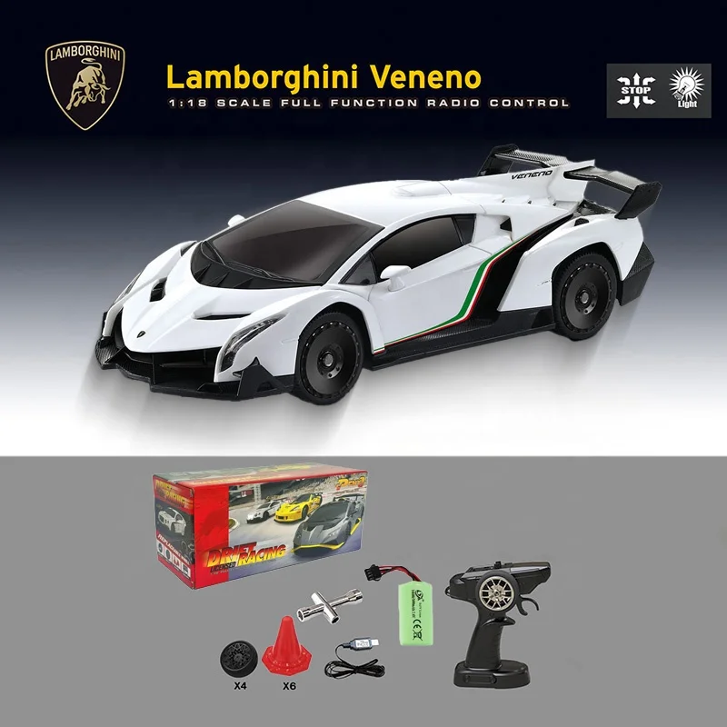 Lamborghini RC Drift Auto 1:18 4WD – Coche De Carreras A Control Remoto Con Luces LED, 35 Km/h, Neumáticos Intercambiables Y Baterías Recargables, Regalo Para Niños A Partir De 6 Años