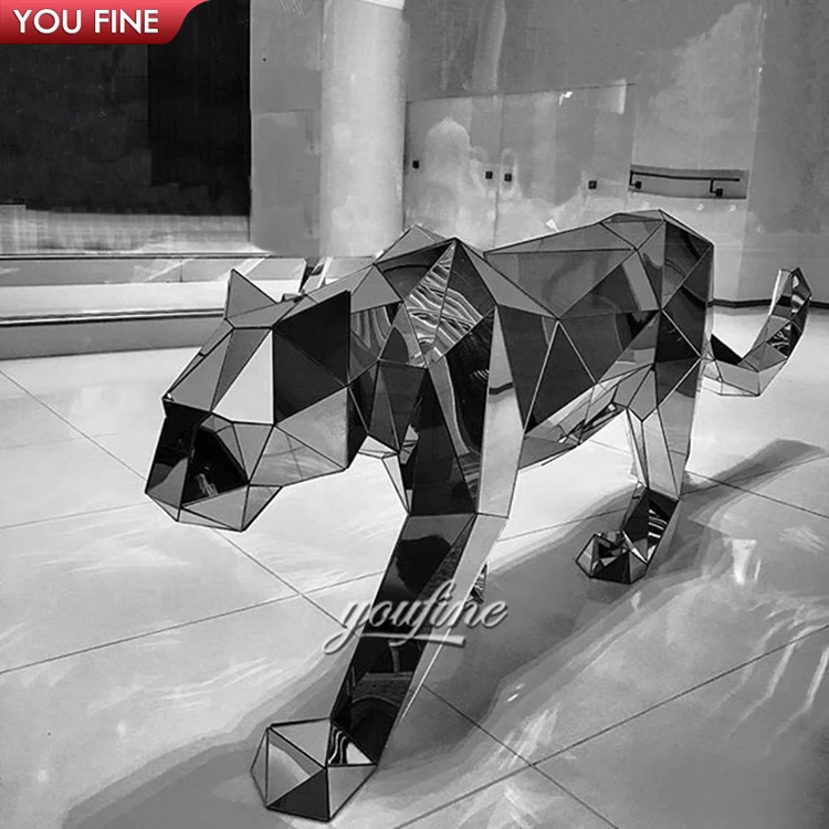 Modern Abstract Metal Panther Sculpture - Stainless Steel