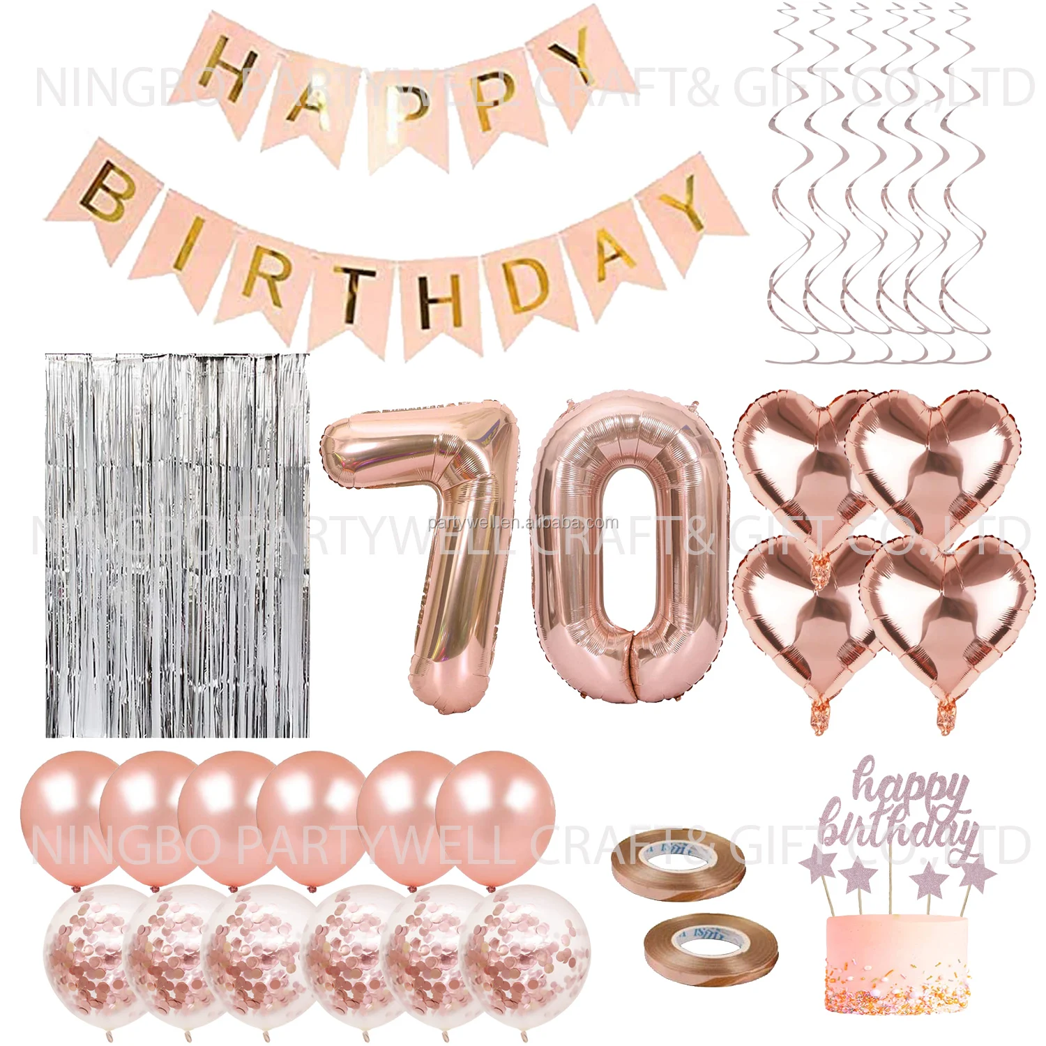 Innoru Glitzer-Banner „Cheers To 70 Years“ – 70. Geburtstag Deko In Rotgold