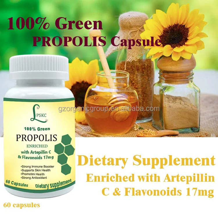 100 Natual Food Grade Green Bee Propolis Softgel Capsules With Artepillin C & Flavonoids 17mg