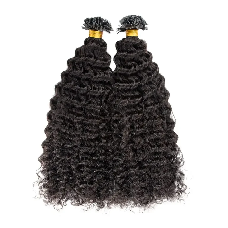 Önceden Bağlı Düz Uçlu İnsan Saçı Uzatma Derin Kıvırcık Brezilya Remy Saç Keratin Füzyon K Ucu 100g 100 Adet_voghion.com