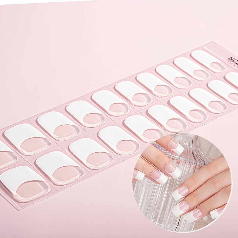 High Quality Semi-Cured White Romantic French Nail Gel Strips Long-Lasting Elegance gel nail Sticker