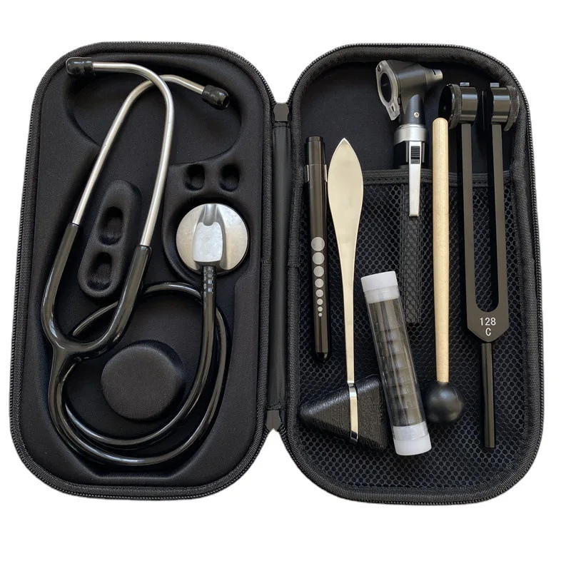 professional Medical Examination Kit Otoscope Stethoscope Flashlight