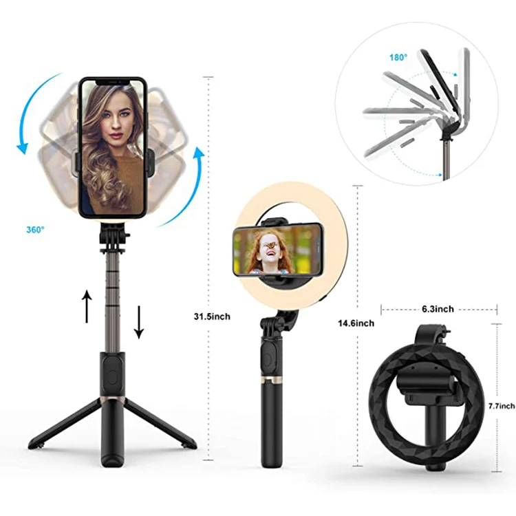Selfie Ring Light Adjustable Tripod Stand  Phone Holder for Live Stream Makeup  Dimmable LED Ringlight bluetooth selfie stick