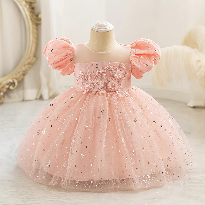 open lace back dress Tween Girls' One Shoulder Layered Ruffle Trim Sequin Party Dress Champagne / 8Y main image 0