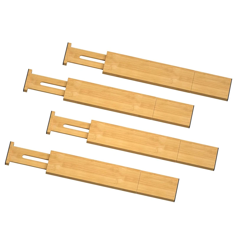 4 Pack Adjustable Bamboo Kitchen Drawer Organizer Separator Expandable Drawer Dividers