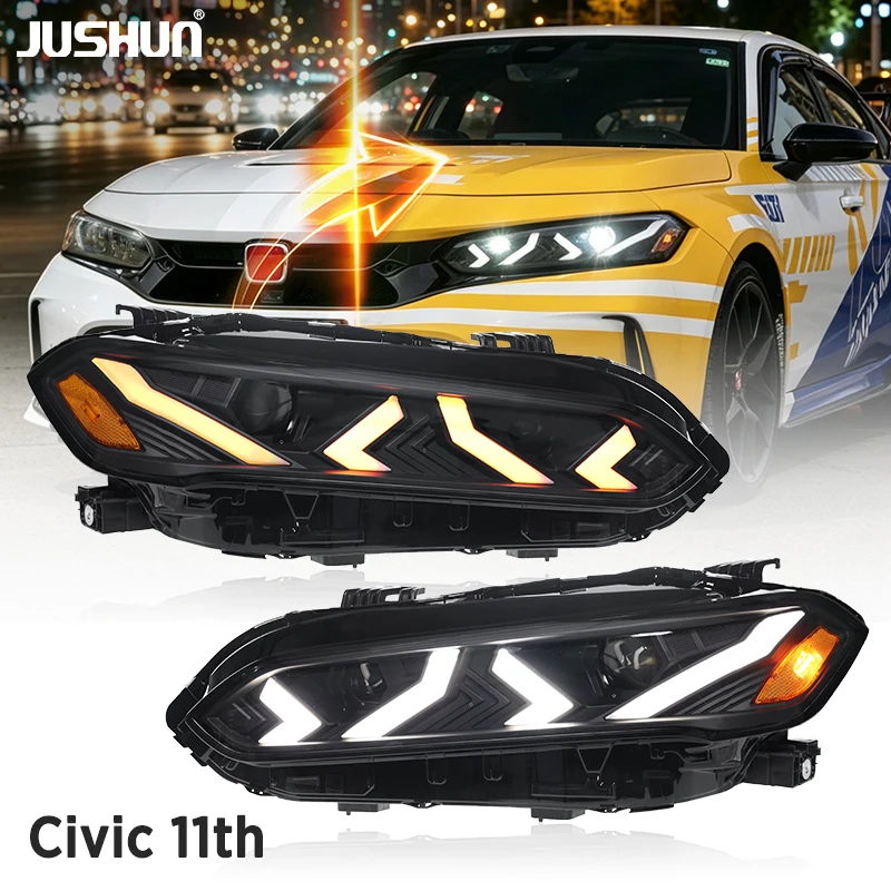 Jushun LED Headlight For Honda Civic 2022-2025 11TH Gen Headlight With Sequential Honda Civic LED
