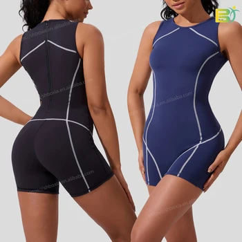 New One Piece Jumpsuit Zipper Up Sleeveless Gym Fitness Workout Jumpsuit Workout Bodysuit Fitness Clothing Women