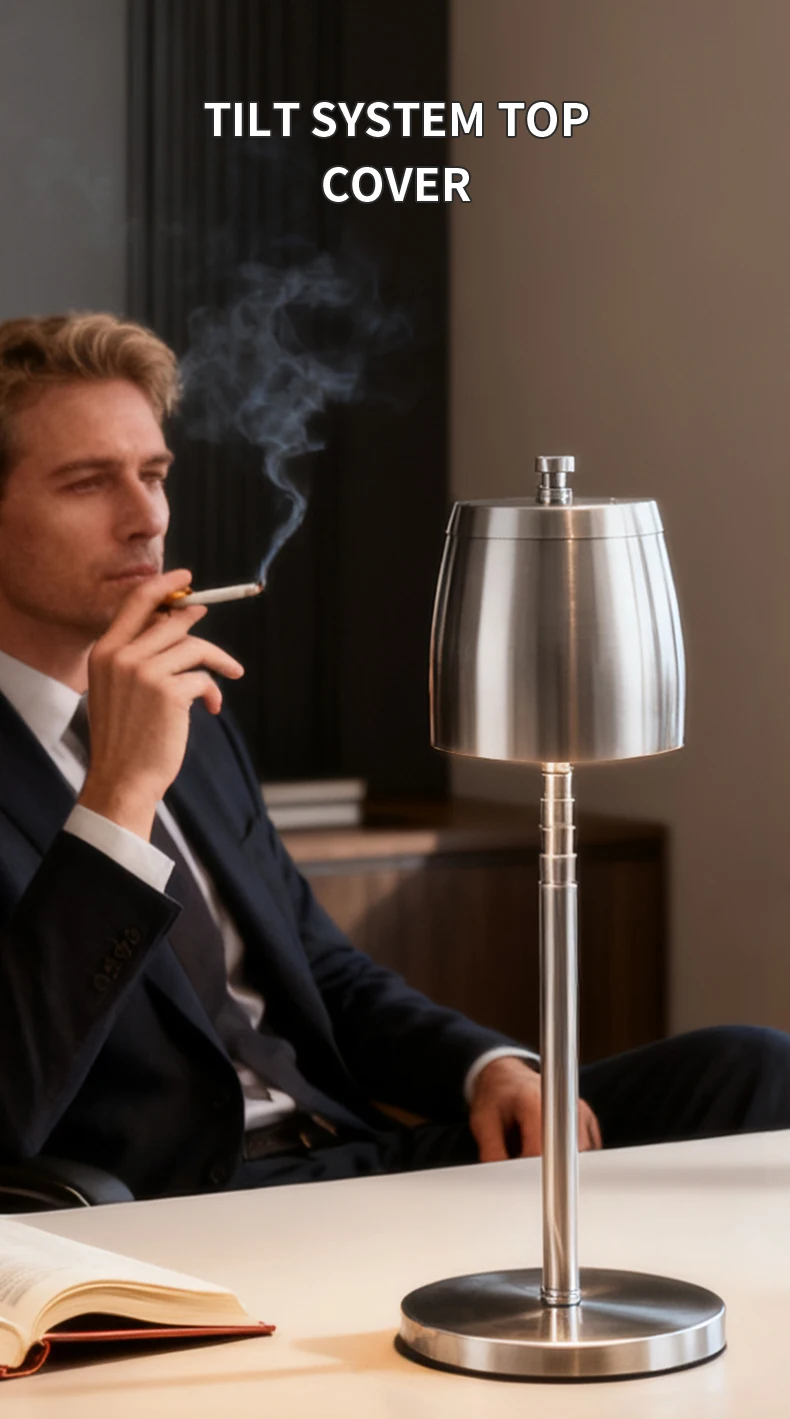 Stainless Steel Table Top Ashtray with Lid Cigarettes Windproof/Rainproof Stainless Steel Smokeless Odorless Ash Tray for Home
