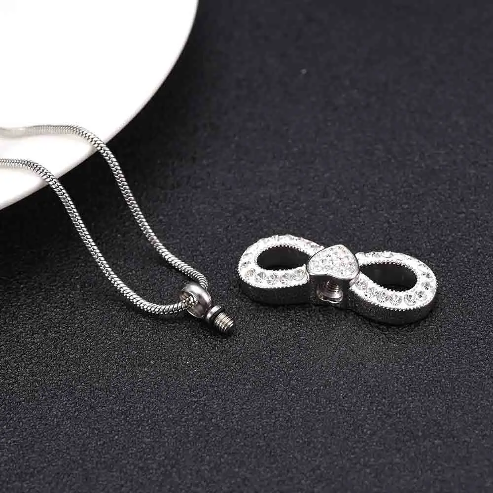 Cremation jewelry stainless steel urn bowknot style cremation urn necklace to commemorate the dead relatives/pets