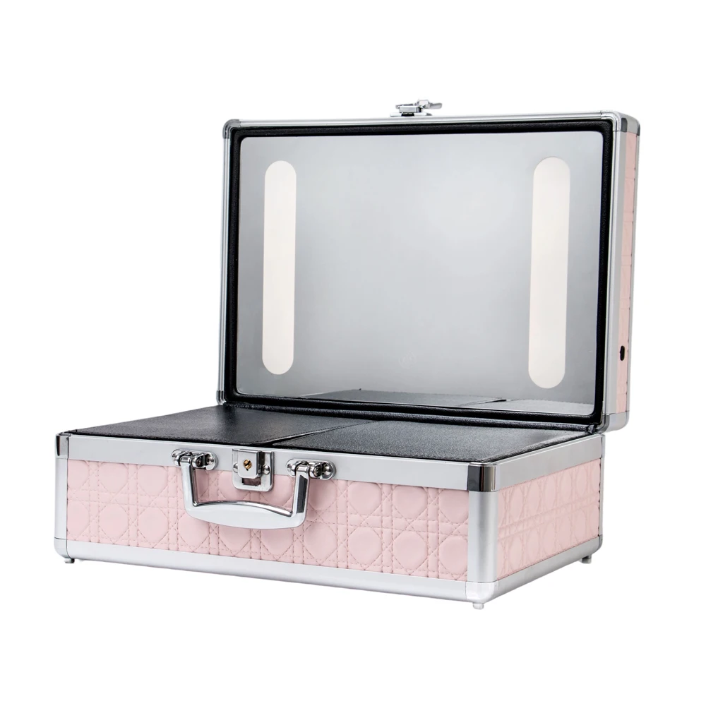 Custom Professional Pink Crocodile Pattern Makeup Train Case