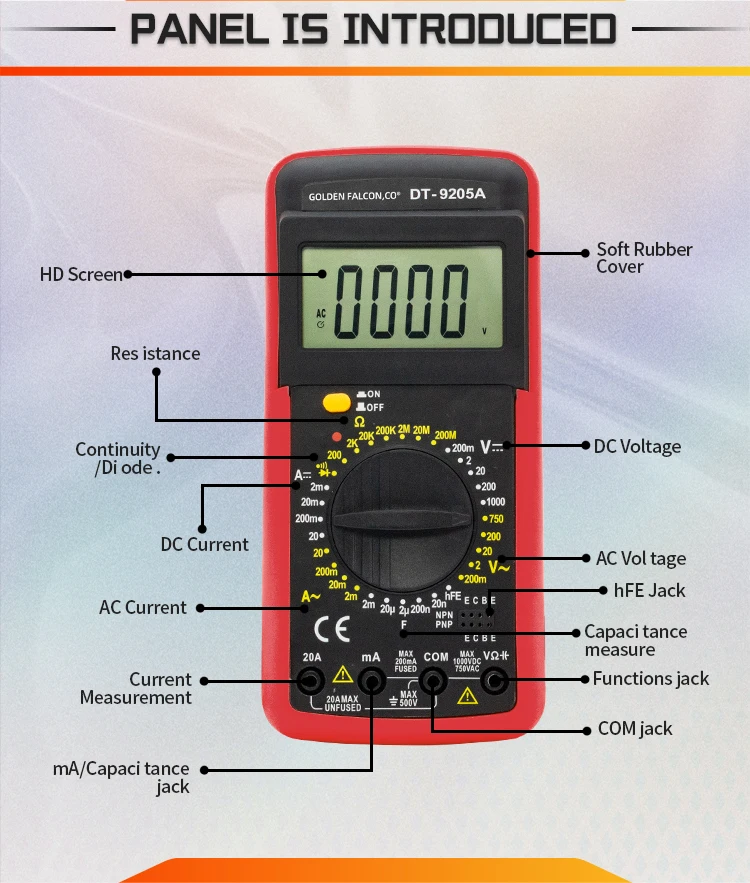 Dt9205 Digital Multimeter Ac Dc Ammeter Volt Ohm Tester Meter