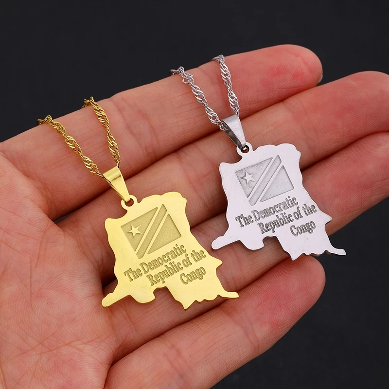 Collier Pendentif Carte République Dominicaine - Bijoux Ethnique Unisexe, Chaîne Réglable 50/60 Cm