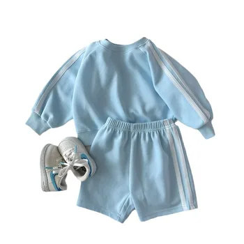 2025 Autumn Children's Clothing Boys' and Girls' Set Striped Color-blocking Sportswear Casual Long-sleeved Two-piece Set