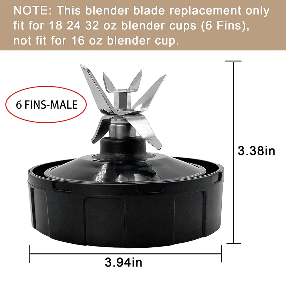 6 Fins for Ninja Blender ,for Auto IQ Bl450-70, Bl451-70, Bl454-70, Bl455-70, Size: One size, Black