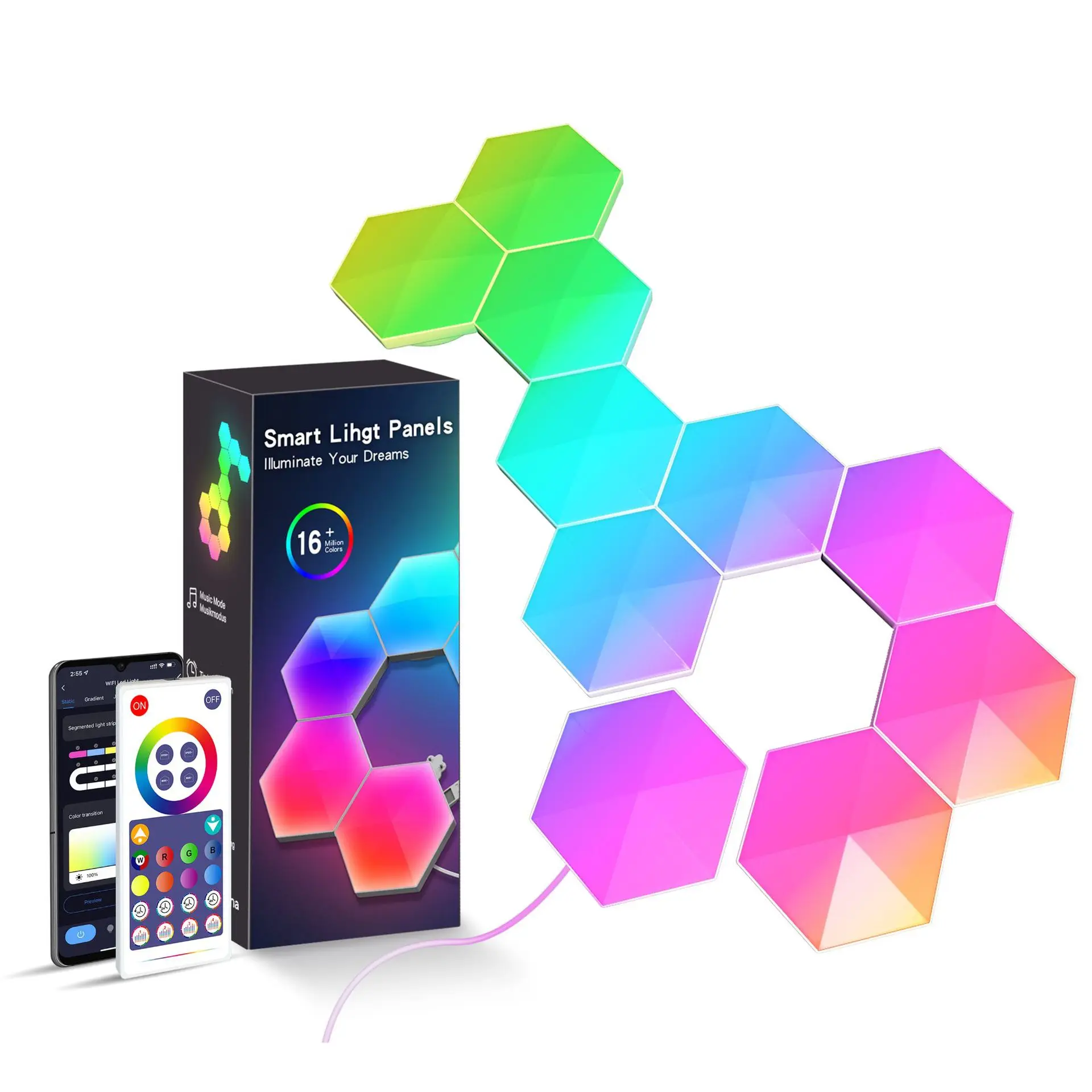 Etop New Blue Wifi Tuya App Remote Control LED Hexagonal Quantum Lamp Smart Home Lamp for Playroom Dance Studio Music Wall Lamp