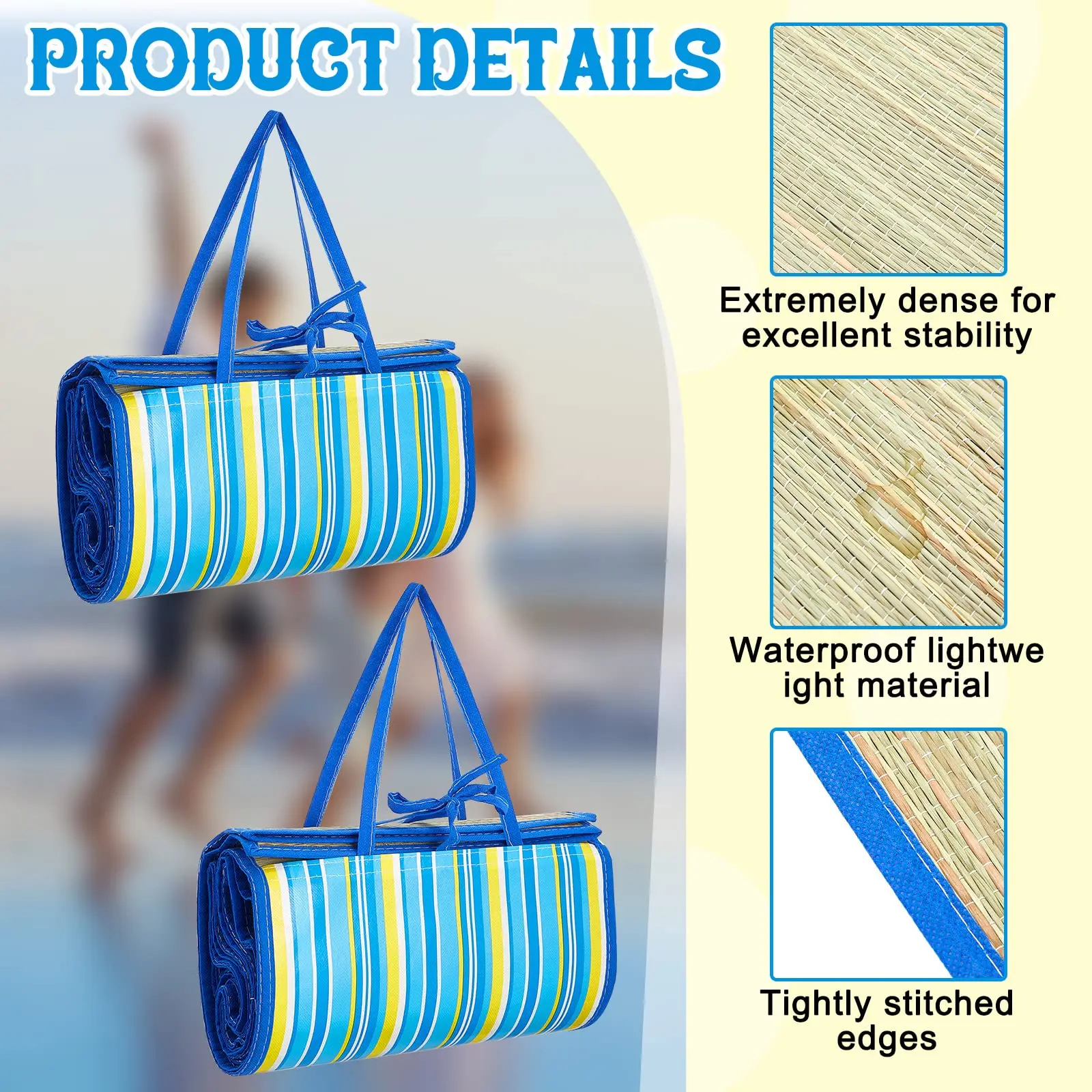 Customized Bamboo Beach Mat Roll Up 3 Folding Natural Outdoor High