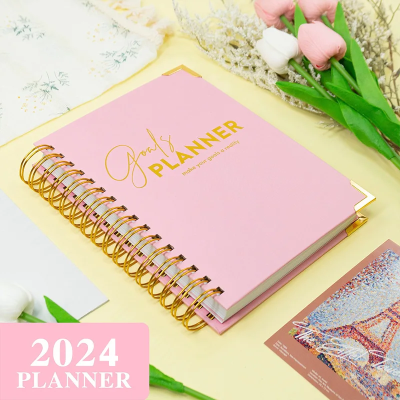 Hot Sale A5 Pink Spiral Weekly Dairy Journal Planner Agenda Notebook With Color Box