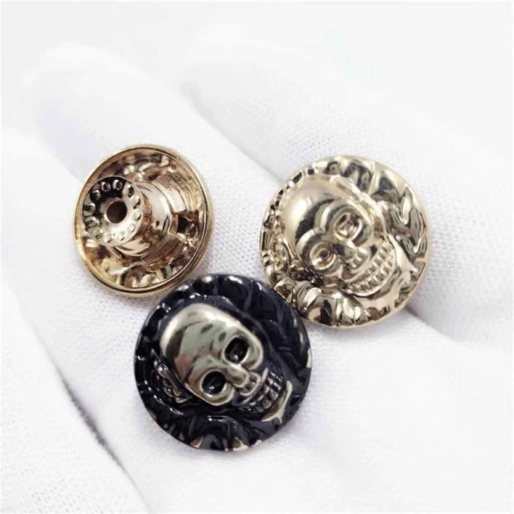 Metal Ghost Head Skull Grease Button Custom Logo New Design Luxury Gold Metal Zinc Alloy Garment Denim Jeans Button