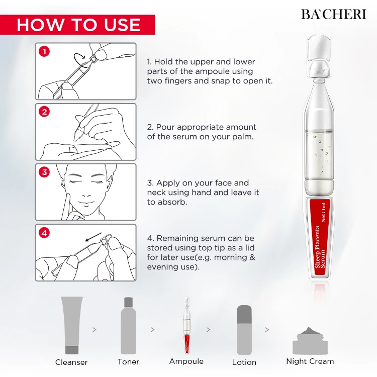 OEM/ODM Wholesale Private Label Skin Care Anti Aging Anti Wrinkle Whitening Moisturizing Liquid Sheep Placenta Ampoule Face