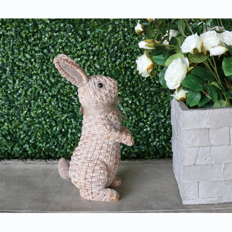 Easter European Rattan Rabbit Garden Bunny Statue Lawn Window Braided ...